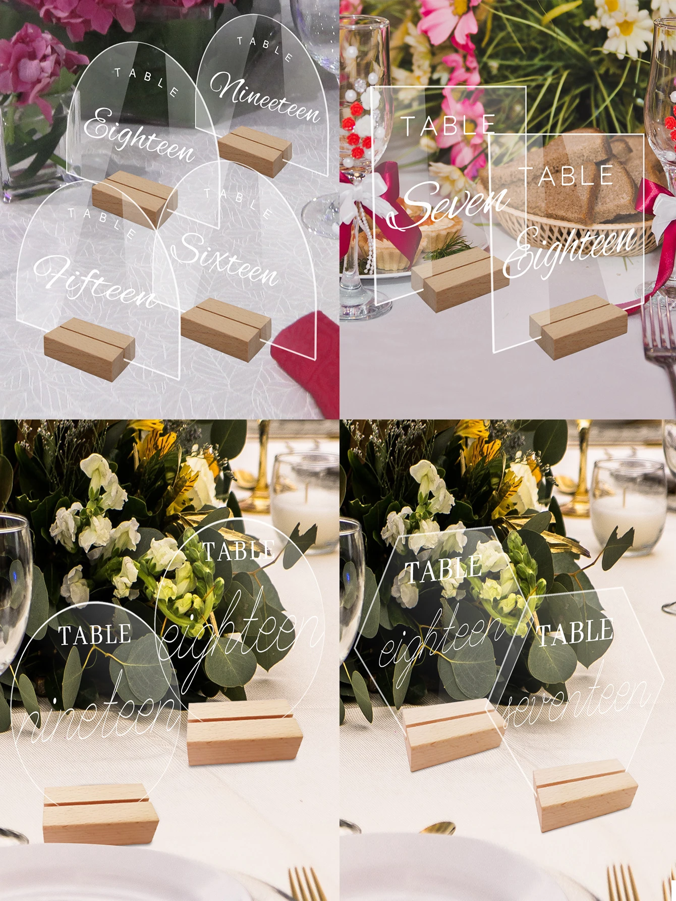 10PCS PMMA Party Direction Sign Acrylic Wedding Table Sign With Wooden Base DIY Blank Sign Party Decoration