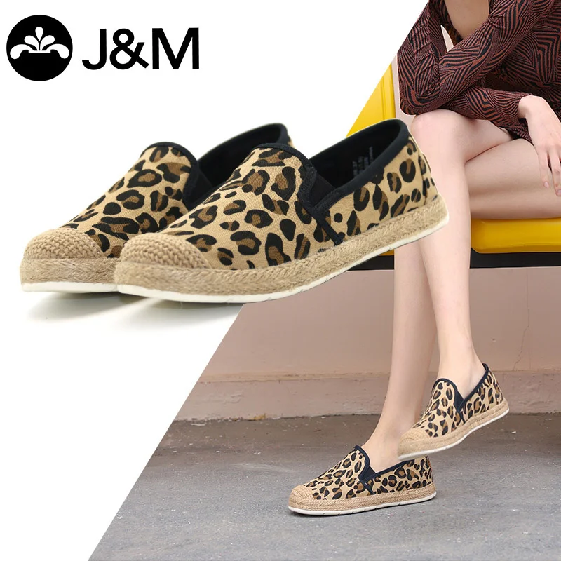 

J&M Ladies Espadrilles Women Fisherman Shoes Leopard Loafers Flat Hemp Sneakers Summer Platform Slip-on Zapatillas Mujer Sapatos