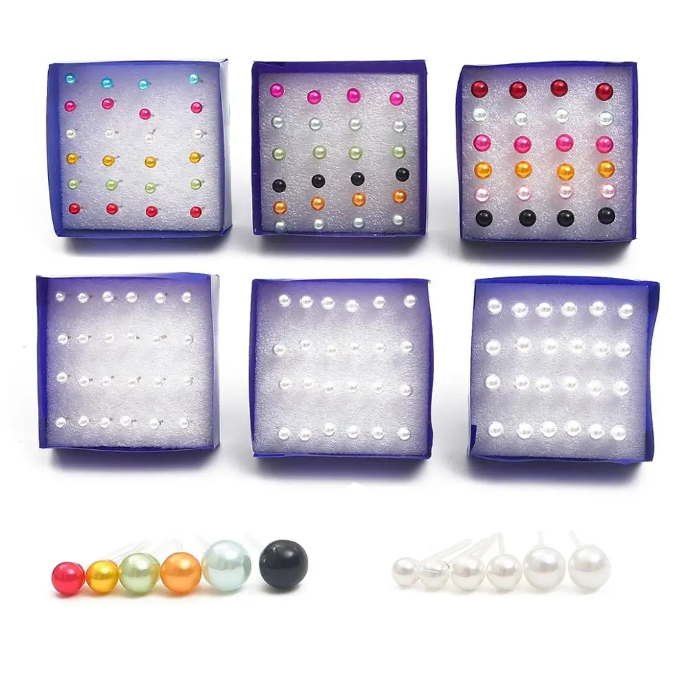 

12pairs/set White Simulated Pearl Stud Earrings Set For Women Jewelry Piercing Ball Plastic Earrings kit Bijouteria brincos