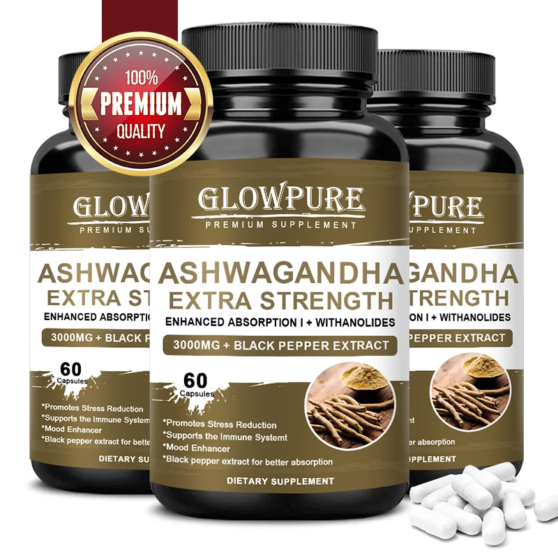 Ashwagandha Capsules Relieves Anxiety Stress Enhance Stamina Energy Focus Non GMO Vegan Supplement