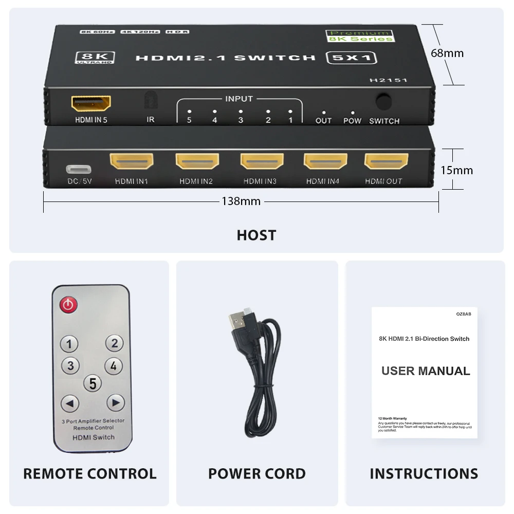 HDMI 2.1 ġ 5  1 ƿ 4K 120Hz HDMI ġ 5x1 HDMI 2.1 2.0 ġ, 4K 8K HDMI 2.1 ġ й HDR 10 +  