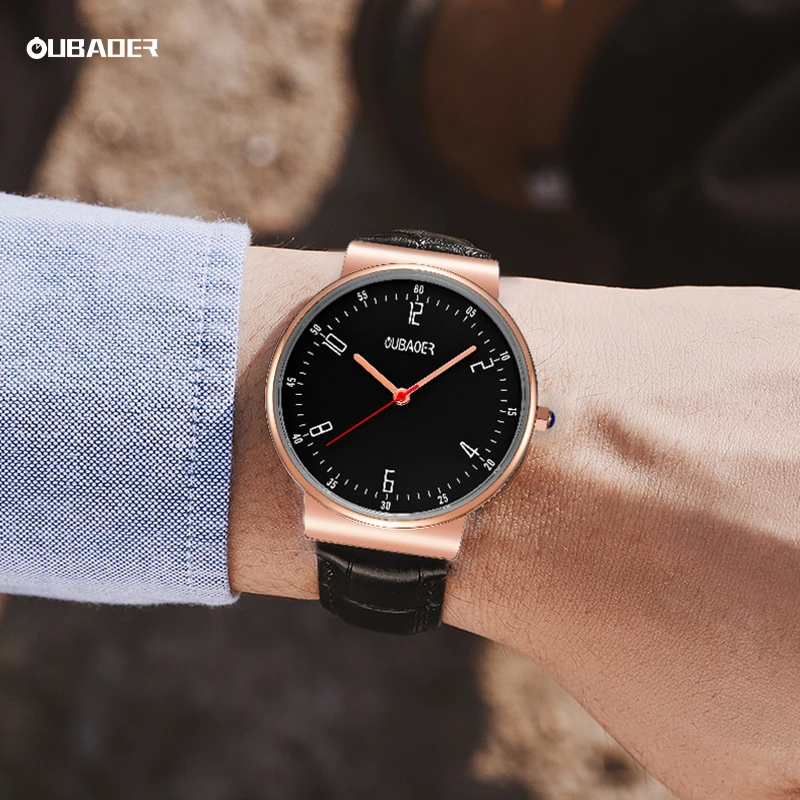 OUBAOER 2023 NEW Original Watch for Men Luxury Top Brand Quartz Genuine Leather Strap Simple Design  Man Watches Reloj Hombre