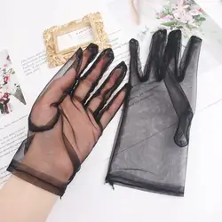 Fashion Girls Faux Silk Transparent Ultra Thin Wedding Finger Gloves Short Gloves Opera Gloves Mesh
