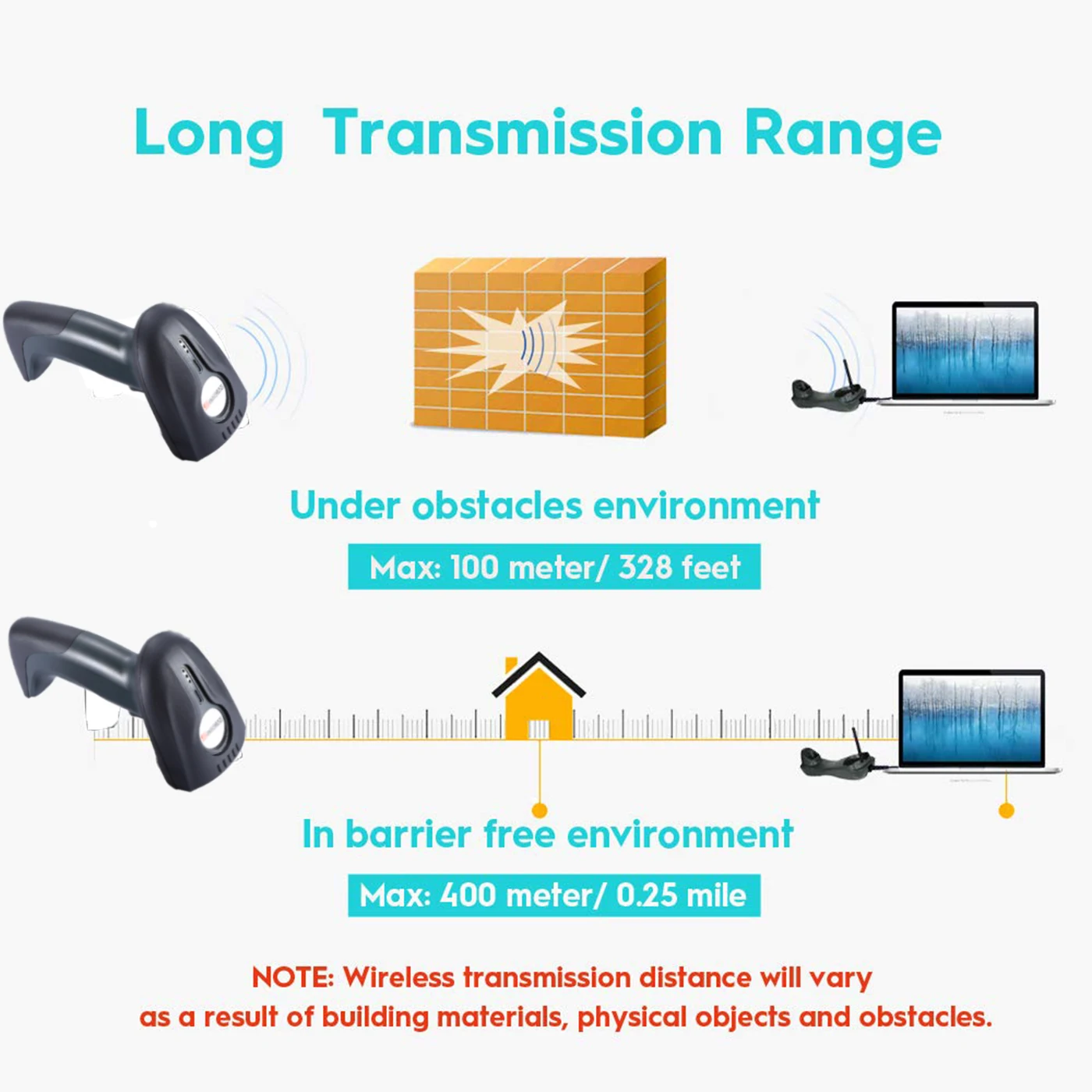 Bluetooth Barcode Scanner 1D 2D 500m Transmission Distance Handheld QR code Scanner CMOS 433MHz Handheld Wireless Barcode Reader