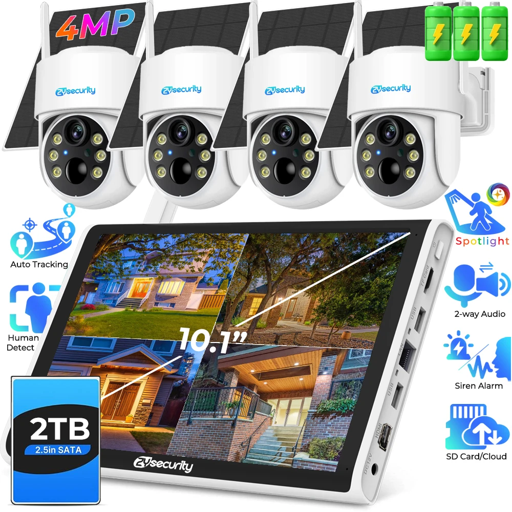 ワイヤレスソーラーカメラシステム 屋外用 4個 4MP バッテリー