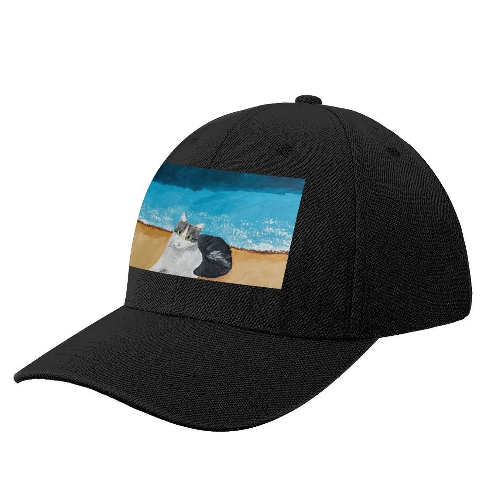 Tabby cat on the beach Baseball Cap Sun Cap Hat Man Luxury For Man Women's