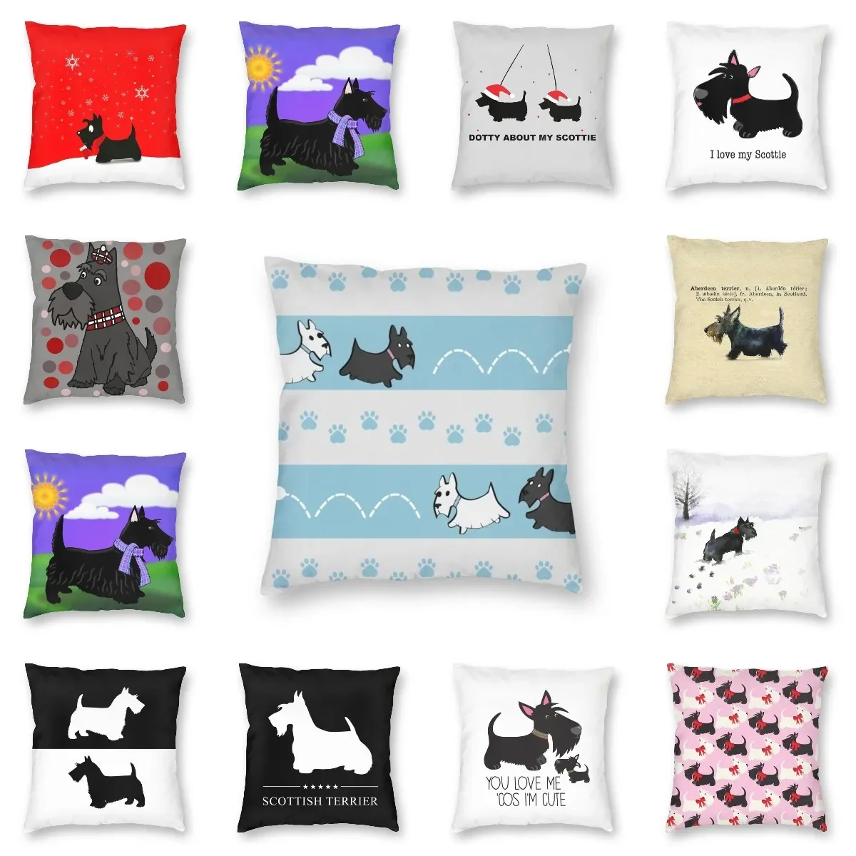 

Яркая квадратная декоративная подушка в виде собачьей лапы Скотти, украшение для дома, двухсторонняя наволочка для дивана с принтом шотландской собаки терьера