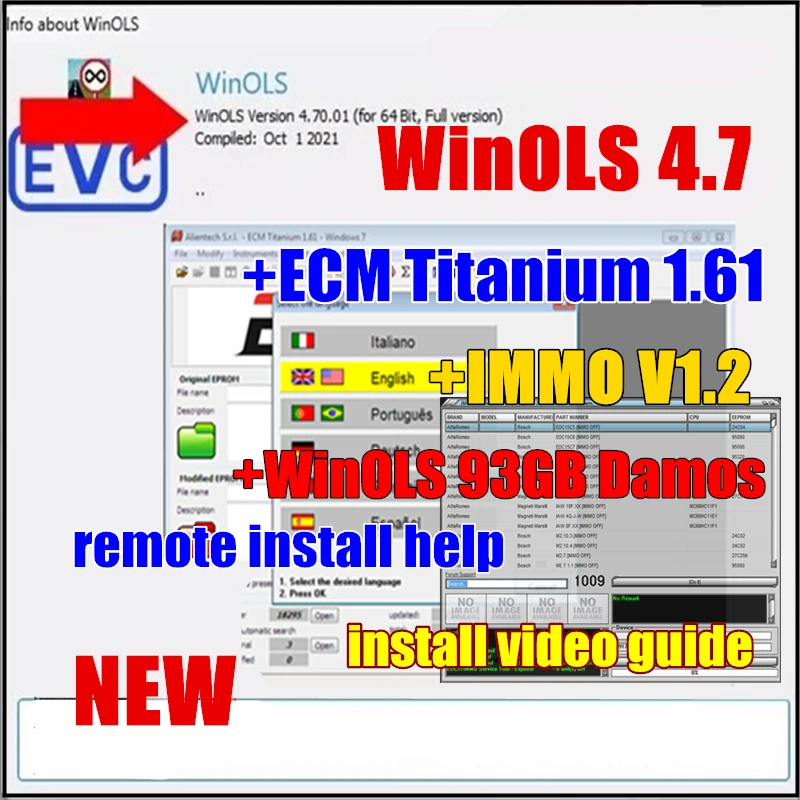Latest Winols 4.7 + Winols 93GB Damos Files+ECM TITANIUM 1.61+ Immo Service Tool V1.2 +Install Video Guide ECU Programming Tool