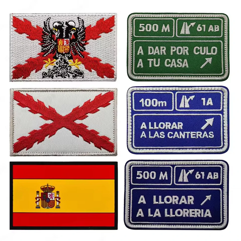 Spain Flag Hook & Loop Patches Custom Multicolor Cross Burgundy Embroidery Morale Tactics Backpack Helmet Armband