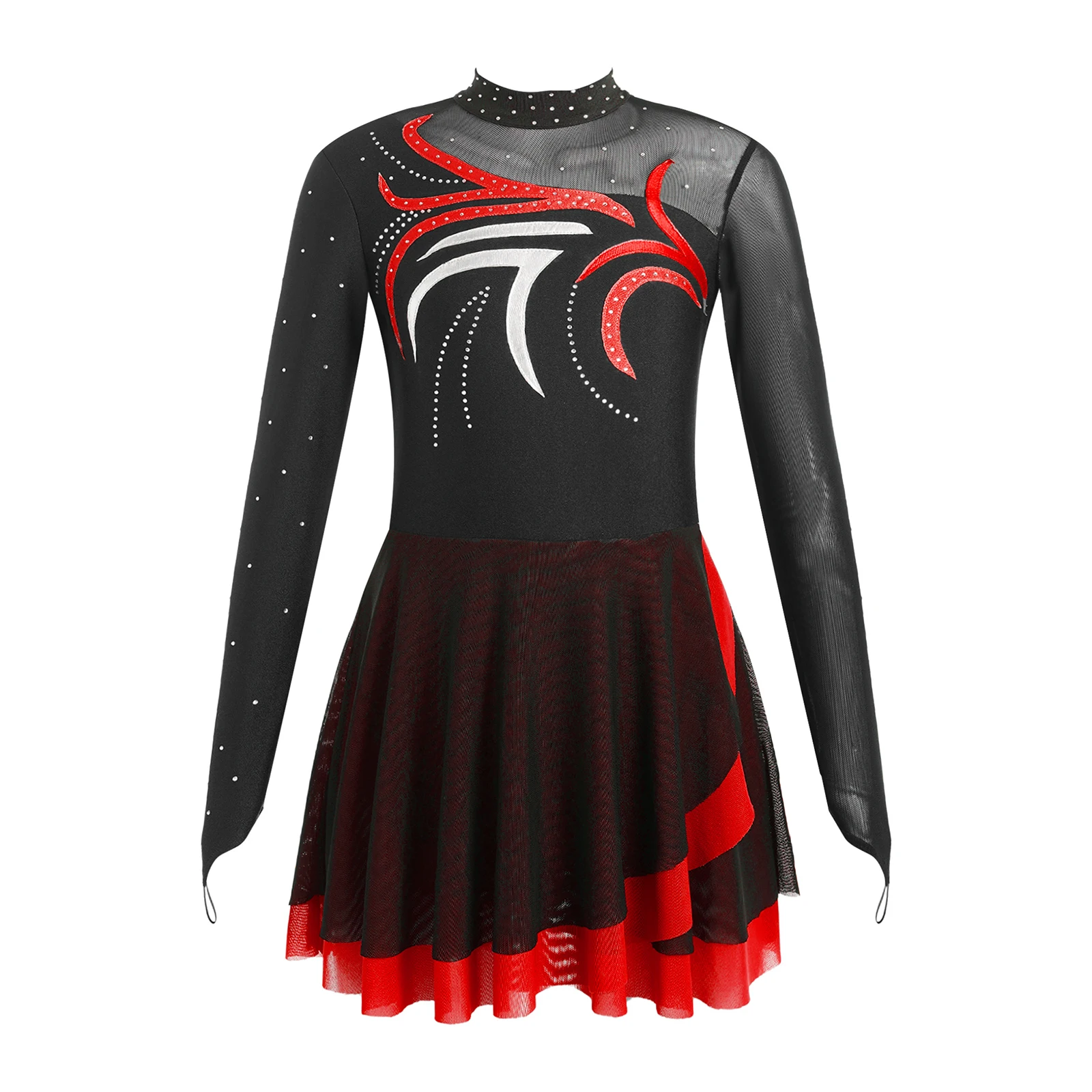 thumbnail image 1 of Vestido de ballet para niñas, Jersey de baile con falda, vestidos para patinaje artístico, vestido de malla transparente con diamantes de imitación brillantes y agujero para los dedos, 1 of 5