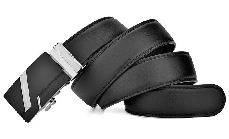 Leather Belt Mens Belt Pu Leather Belt Toothless Automatic Buckle Belt Men PU Leather Belt Strap Metal Automatic Buckle LONG Plus Large Size 130 140 150 160 170 cm Belt