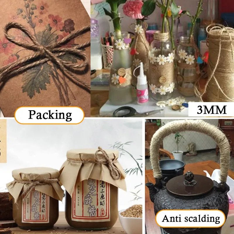 20~100Meters Diameter 1~5mm Natural Jute Hemp Rope Home Decoration Retro Style DIY Craft Cord Gift Wrapping Decorative Ropes jute rope