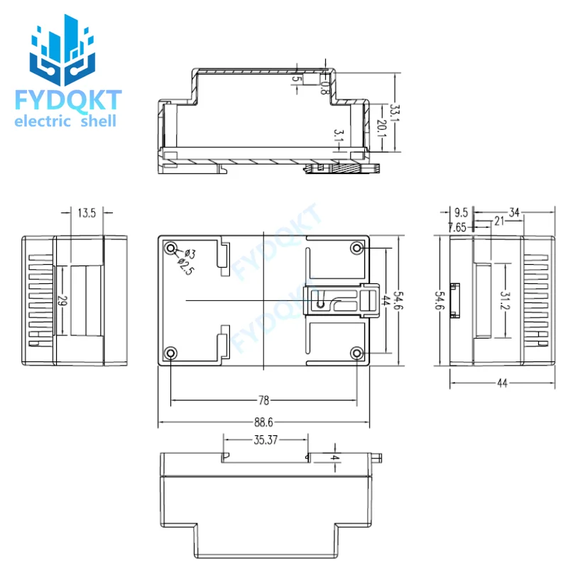1PC DIN Rail PLC Fire Detection Instrument Power switch Box Rail Electrical Enclosure 4-05: 88x54x44mm Meters Shell
