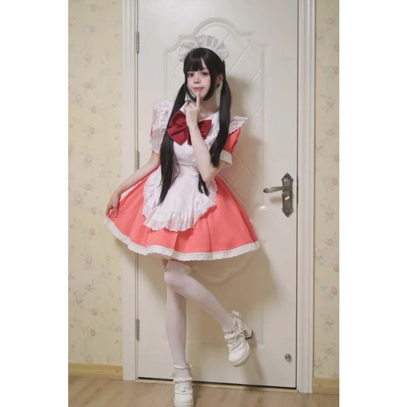 Mädchen Damen Cute Cosplay Lolita Maid Kleid mit Headband S-5XL, Schwarz/Pink/Blau/Lila/Gelb/Grün 43