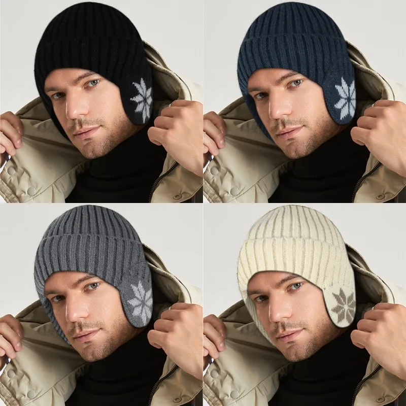 Men Women Winter Warm Plush Knitted Benines Snow Fashion Skullies Hat Unisex New Outdoor Coldproof Ear Protection Wool Caps