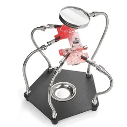 Versatile Soldering Clamp Station with Magnifying Glass & Flexible Clips (Black)