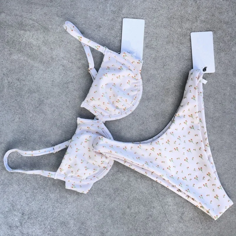 Women's Seperated Swimwear Vintage Polka Dot Steel Bracket Gathered Sexy Bikini9301