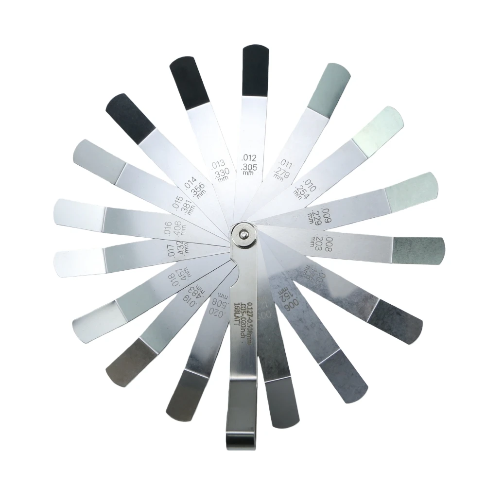 16 블레이드 벤트 필러 게이지 0.127-0.508mm 오토바이 자동차용 스테인레스 스틸 밸브 클리어런스 조정 도구