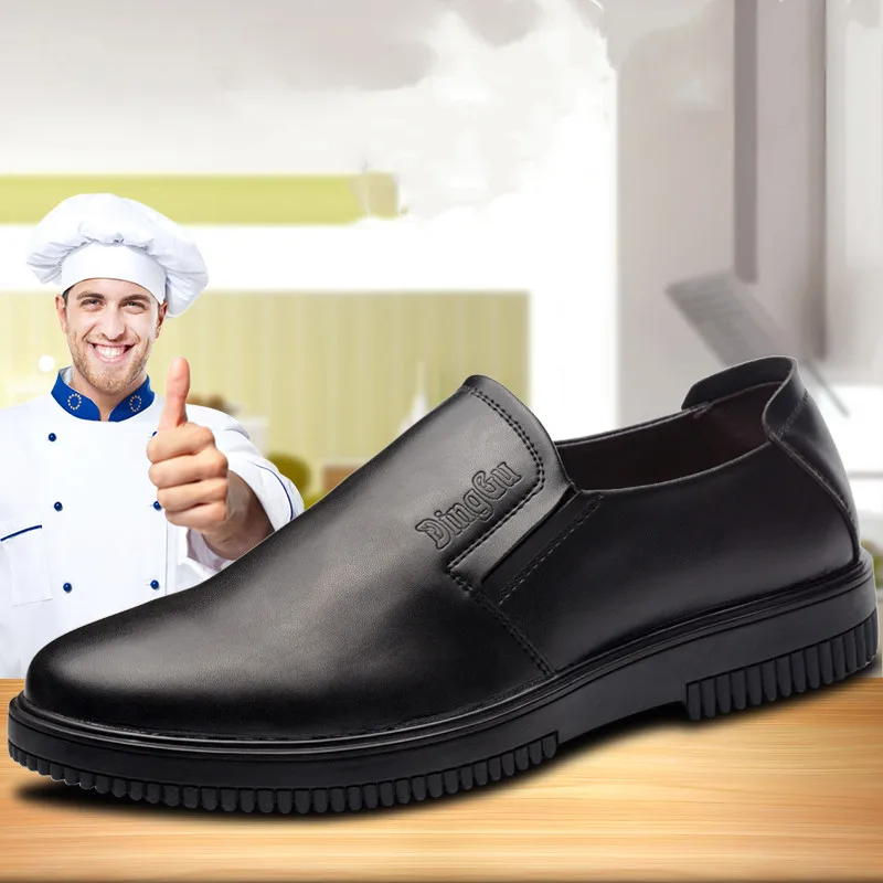 Men's Leather Chef Work shoes For Hotel kitchen Non-slip oil-proof waterproof 