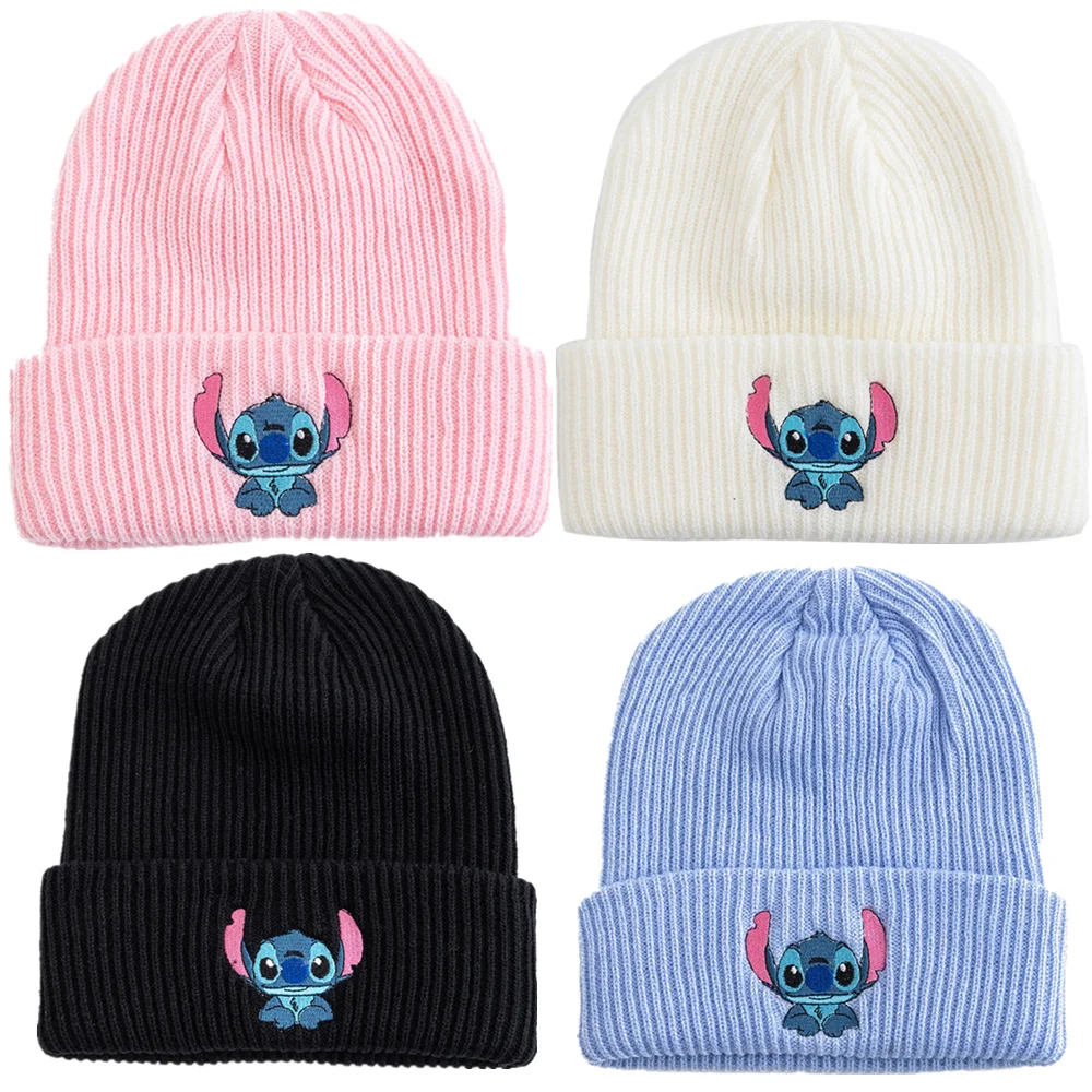 Hot Sale Stitch Beanie Hat Women Cute Cartoon Winter Knitted Cap Gift For Adult Kids Warm Knitted Caps