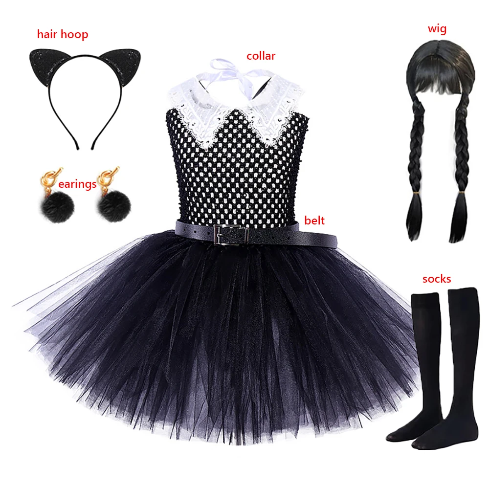 

Wednesday Addams Cosplay For Girl 2023 New Vestidos Party Dresses Carnival Easter Halloween Costumes Children Tutu Dresses 4-12Y