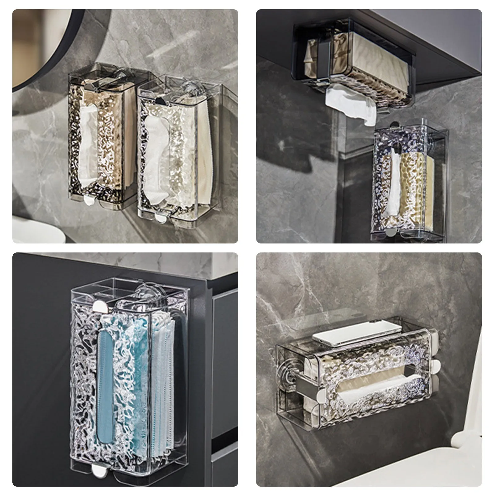 Suction Cup Tissue Box High Capacity Tissue Box Suitable Waterproof Designer Ripple Tissue Box Bathroom Kitchen Tissue Storage 3