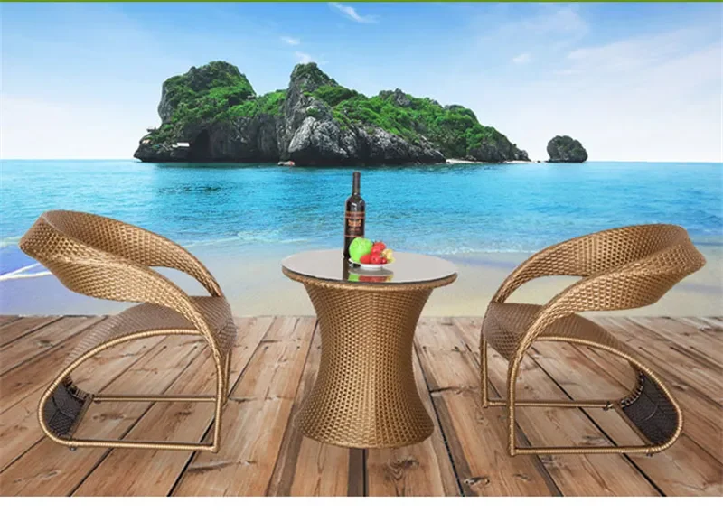 Description Picture 5 of itemNordic Rattan Garden Furniture Sets Outdoor Patio Furniture  Light Luxury Table and Chair Three-Piece Set Home Outdoor Furniture