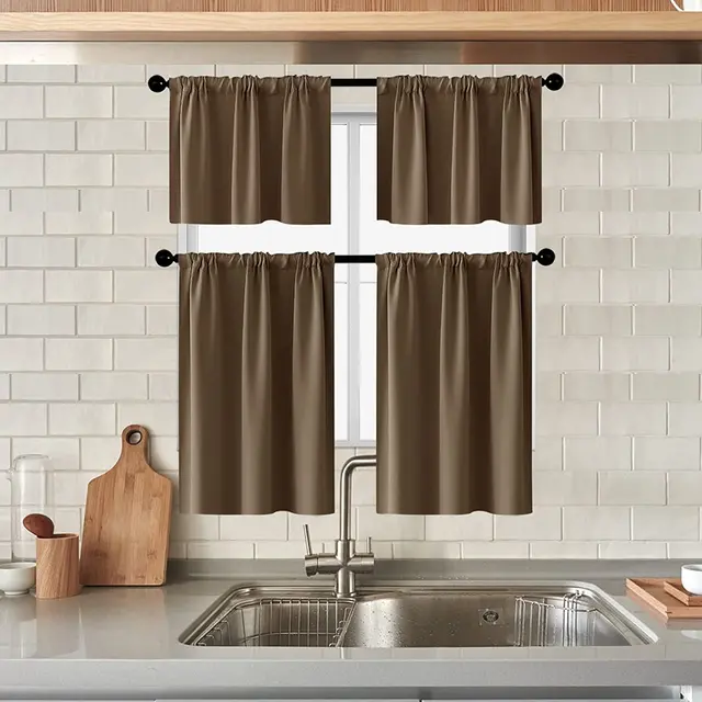 BILEEHOME Short Blackout Curtains for Living Room Bedroom Kitchen Window Treatment Small Curtains Solid Color Panels Drapes 3