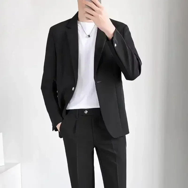 S-5XL High Quality Men's Suit Gentlemen Simple Business Casual Fit Suits 2 Pieces Set Classic Solid Color Jacket （Blazer +Pants）