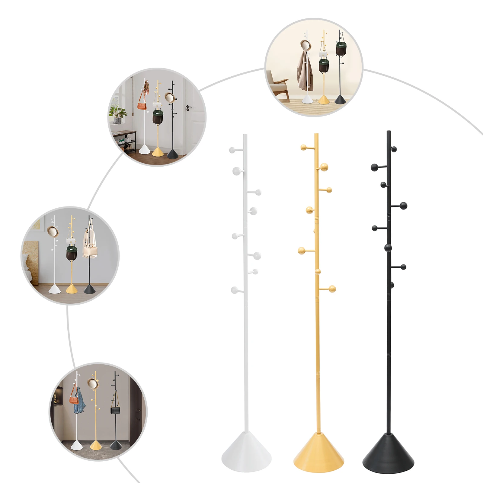 Moderner, konischer Garderobenständer im Baseball-Stil, 8 Haken, Hochtemperatur-Lack, stabil, für die Aufbewahrung im Home-Office – Detail 2