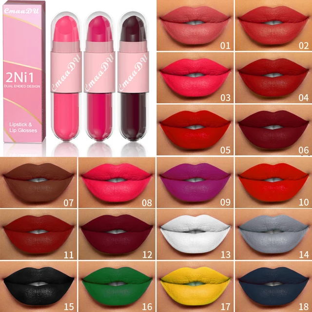 18Color 2 in 1 Sexy Red Brown Matte Liquid Lipstick Double Head Purple Lip Gloss Moisturizer Lasting Waterproof Lip Glaze Makeup