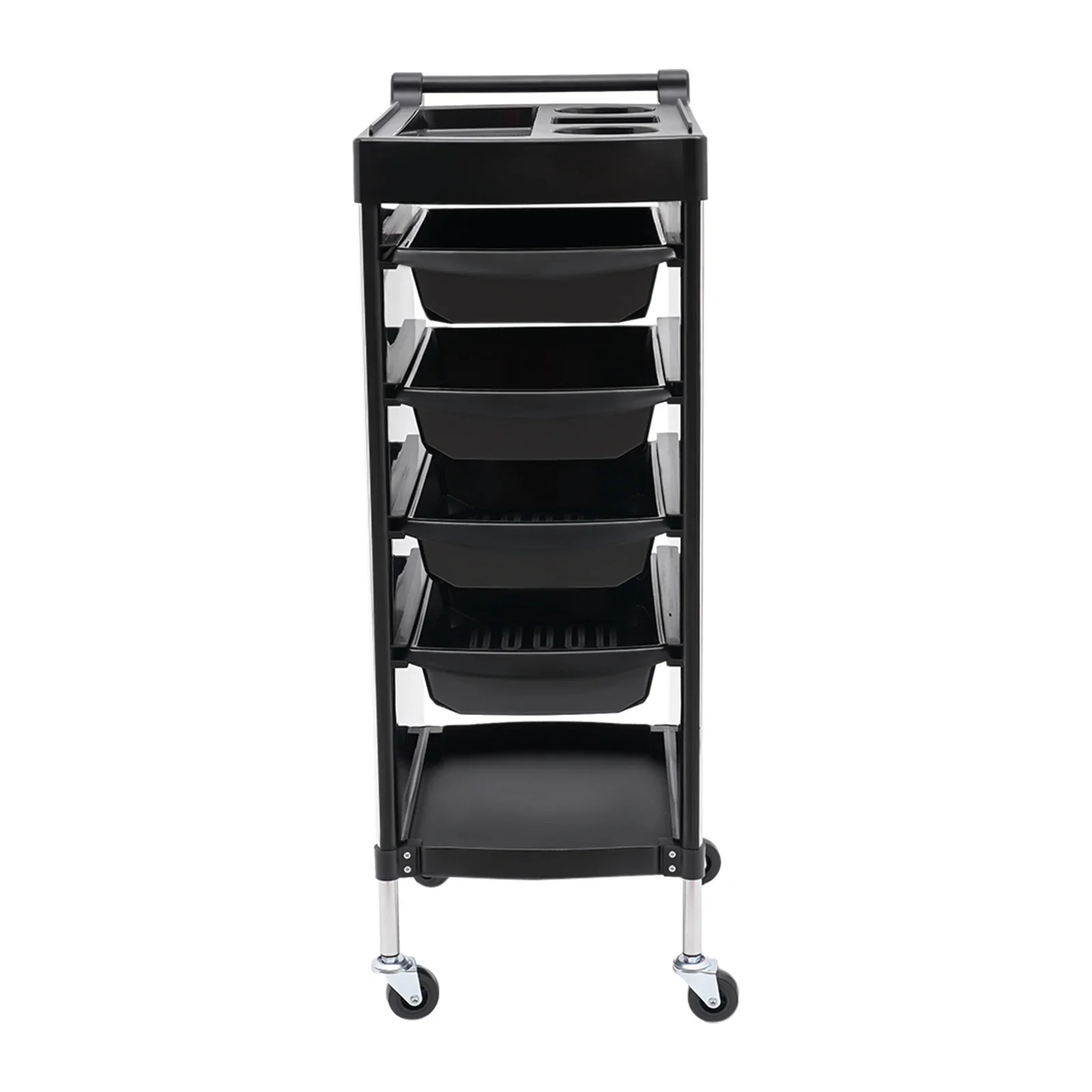 Friseurwagen mit 4 Schubladen und Rollen, Arbeitswagen Friseur für Stylist Friseur Hairstyling SPA (Schwarz) – Detail 1