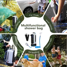  Solar Camping Shower Bag Heated Folding Outdoor Bath Water Bag PVC Inflatable Auto Pressure Pump For Travel Hiking Washing Tools 