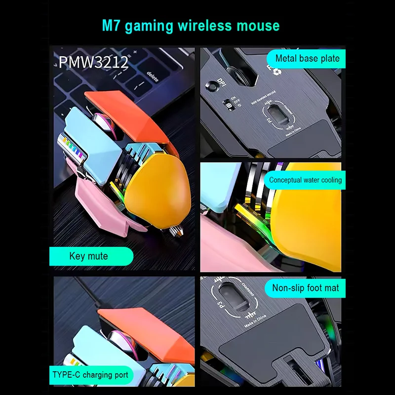Mouse para Jogos sem Fio para Jogadores de pc Programável Ergonômico Rgb Usb 2.4g 3200 Dpi Botões - Imagem 4
