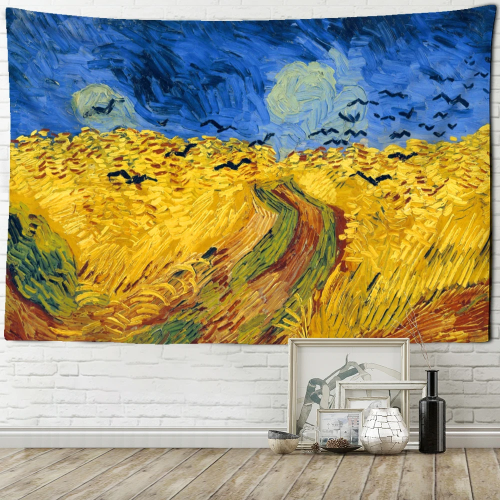 Campo dourado pintura a óleo tapeçaria parede pendurado retro hippie tapiz  simples arte dormitório sala de estar decoração casa - AliExpress, image size:1000x1000