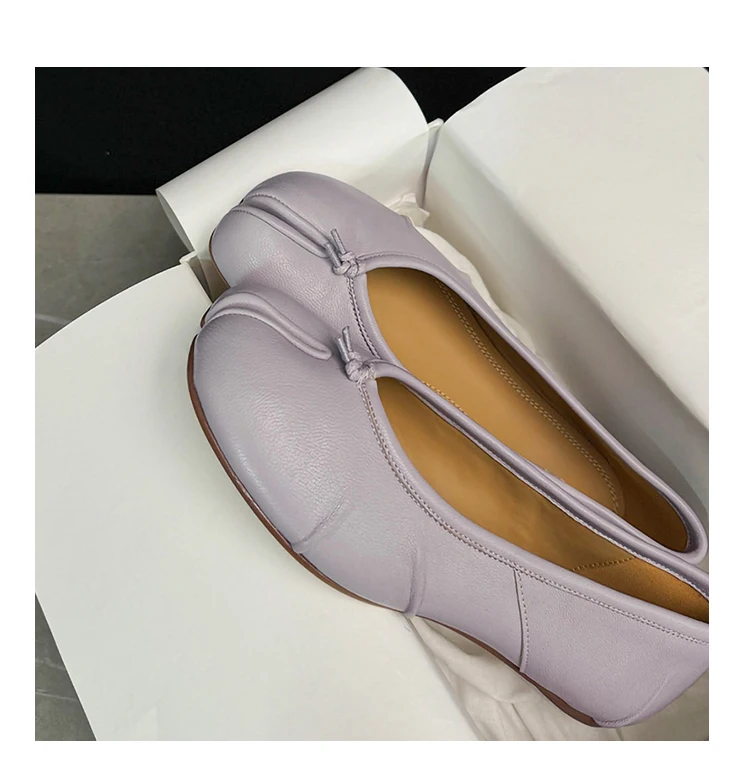 أزياء تيبي سبليت تو أحذية نسائية جلد طبيعي الباليه الشقق مريحة الشقق خمر مطوي أحذية جلد الغنم أحذية مصممين