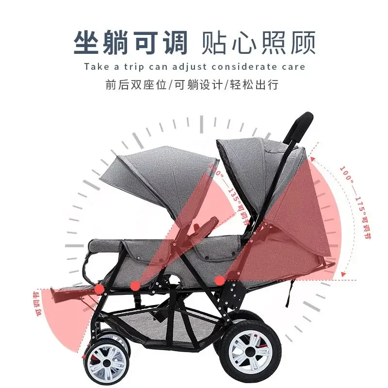Twins Stroller Foldable Children's Stroller Lightweight Double for Babies Detachable Baby Can Sit or Lie Down