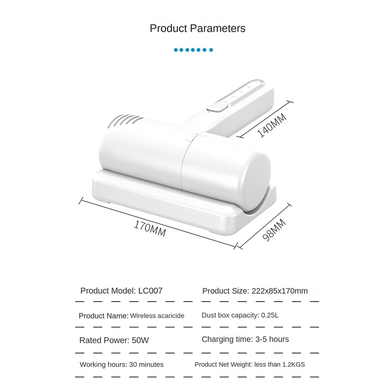 진드기 제거 브러시 침대 USB 진공 청소기 살균 소독 기계, 안전한 가정 청소 무선 로봇 액세서리