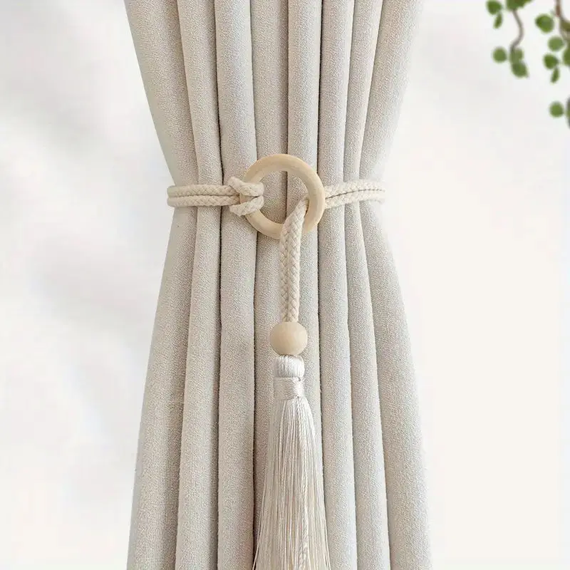 Cotton cord curtain tie fringe adjustable hand woven log loop curtain buckle strap 2pcs