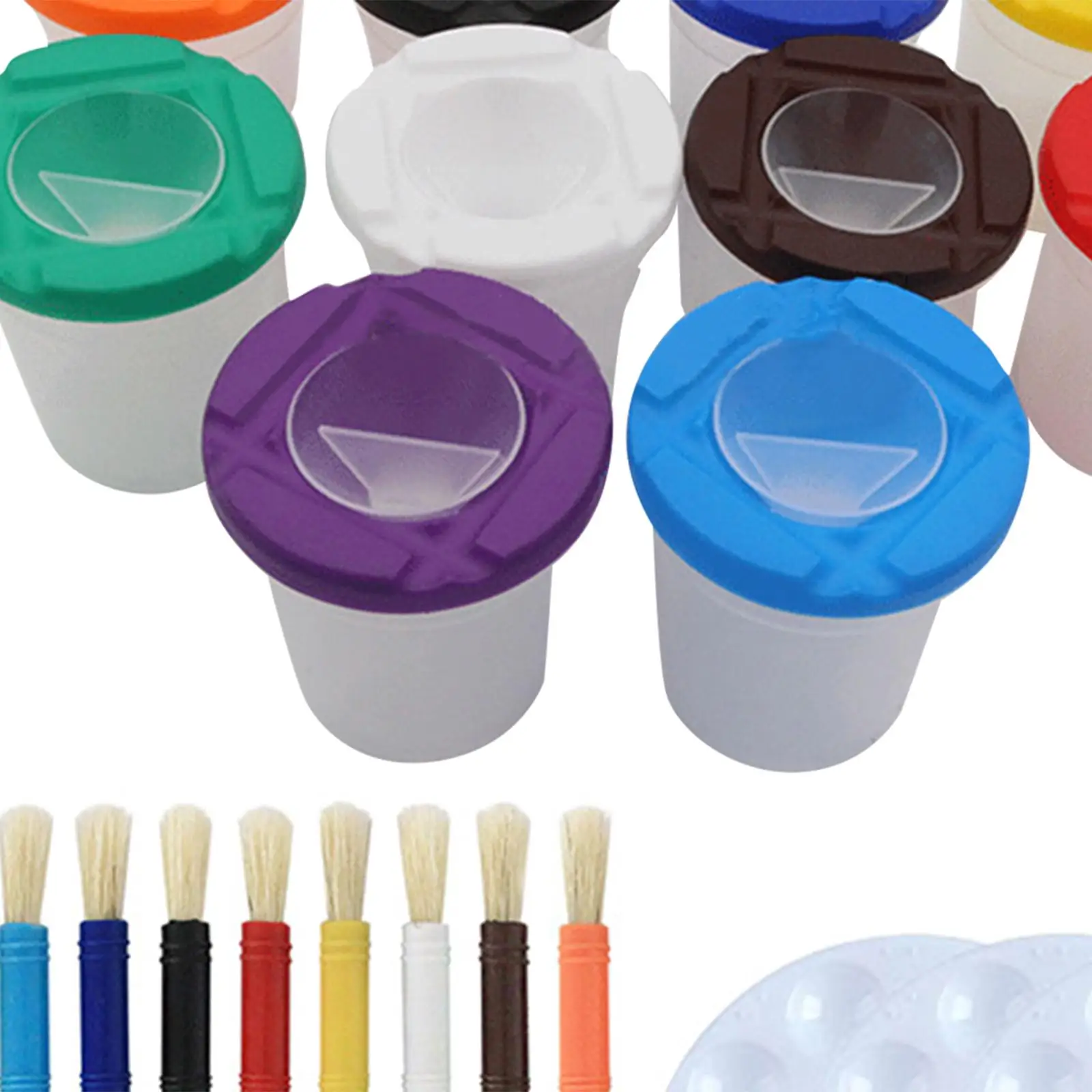 23x Paint Cups and Painting Brushes Painting Tool Pen Washing Cups Round Paintbrushes for Child Young Artist Beginners DIY