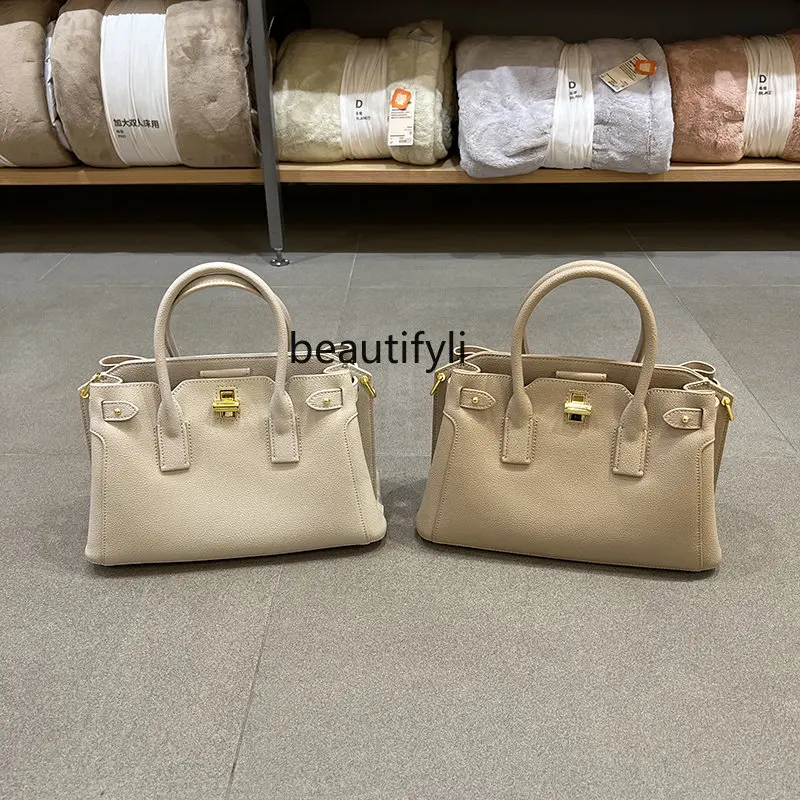 

yj Genuine Leather Handbag Women's Cow Leather Bag Fashion Commuter Bag Fashion Multi-Compartment Casual Women's Bag