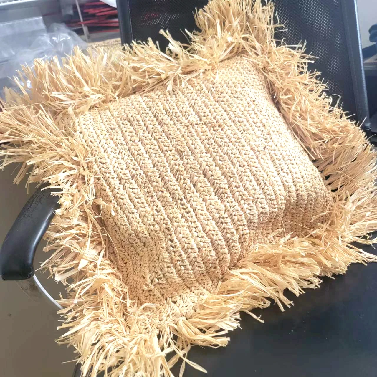 Natural Fiber weaving Pillow with tassels, 65X65CM
