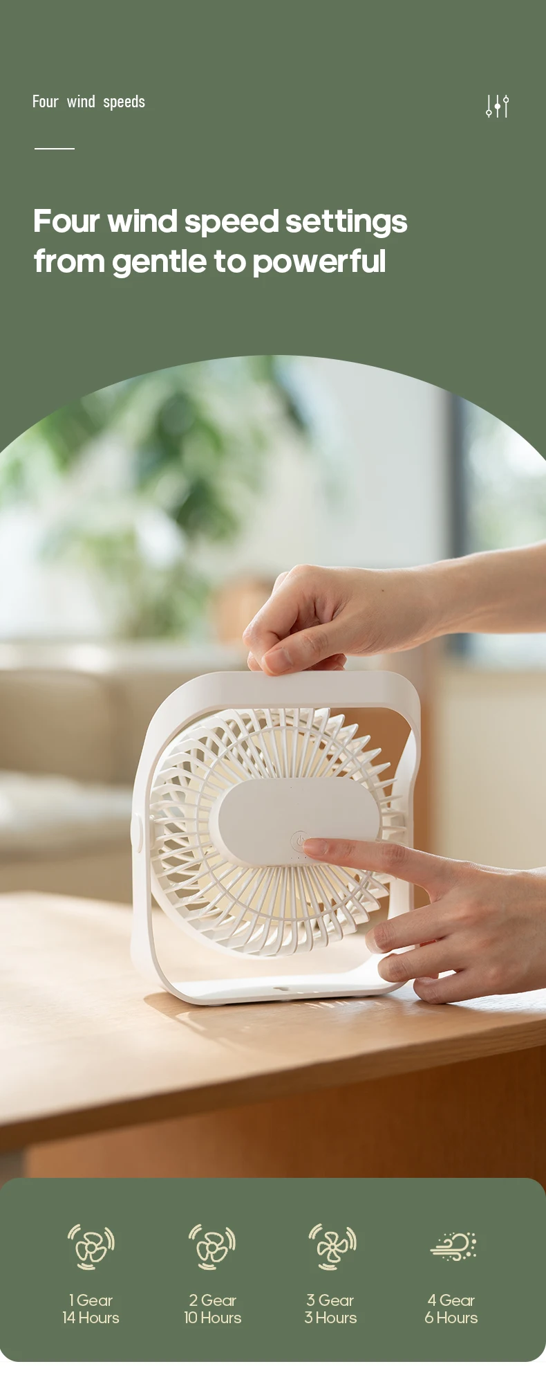 Description Picture 6 of itemNewest Multifunctional Desktop Fan USB Portable Mini Wall Fan Home 2000mAh Air cooler Low-Noise with Hook for Home Outdoor