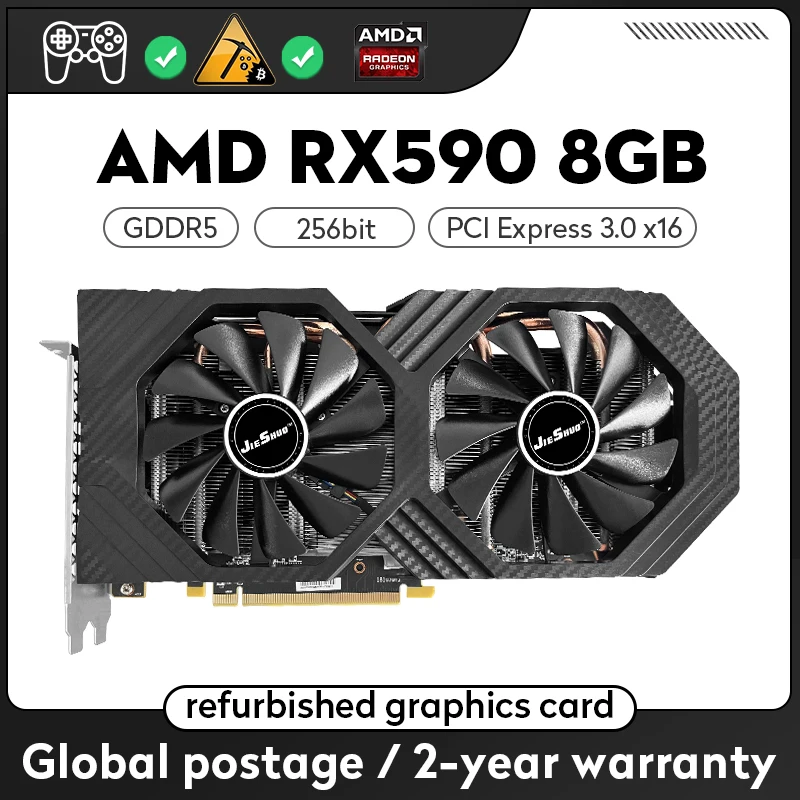 JIESHUO RX590 8GB 256Bit GDDR5 Placa gráfica AMD RX 590 8G 2048sp GPU ...