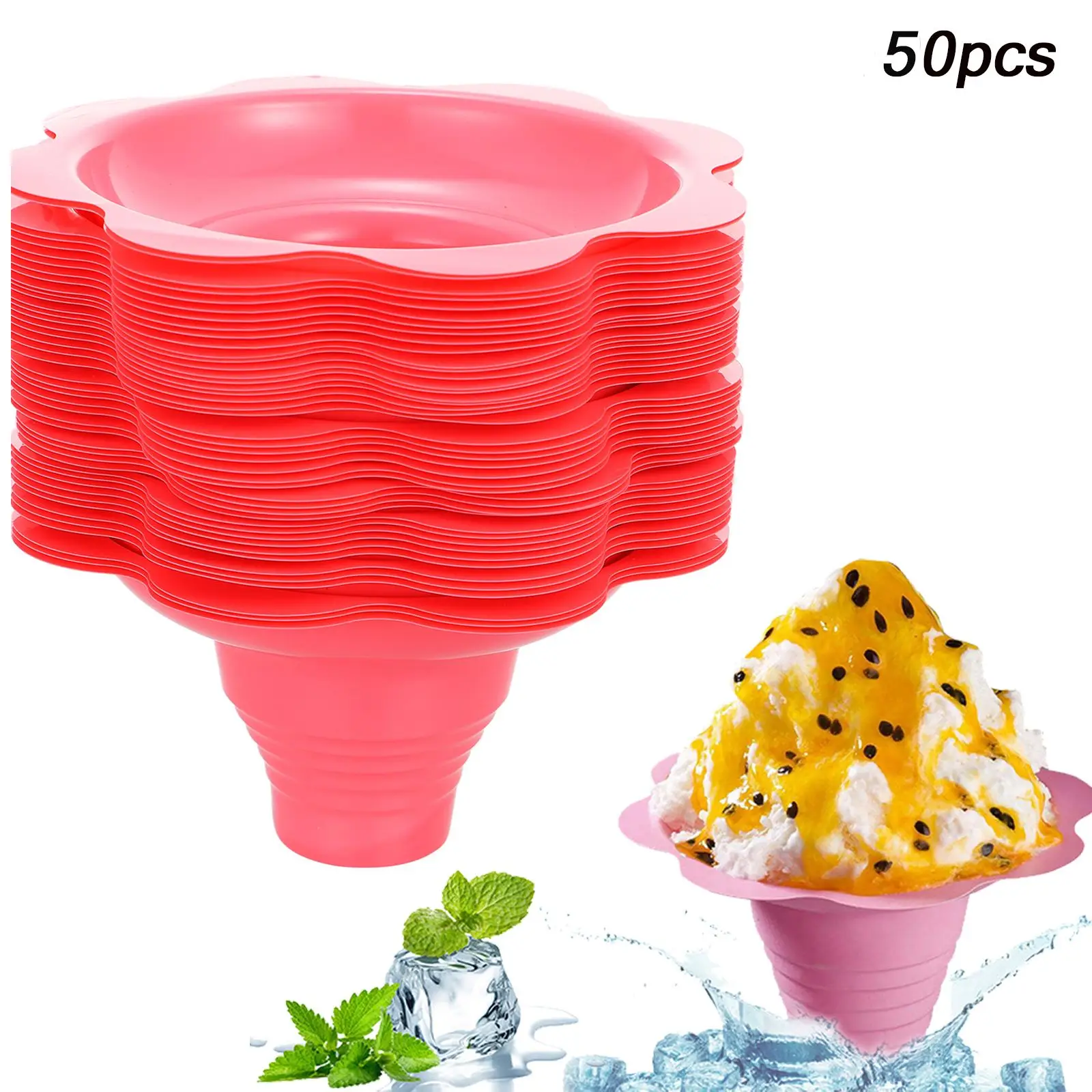 50pcs Disposable Yogurt Cups Snow Cone Cups For Ice Cream Smoothie Ice Cream Cup Shaved Sand Bowl Flower Snow Cup