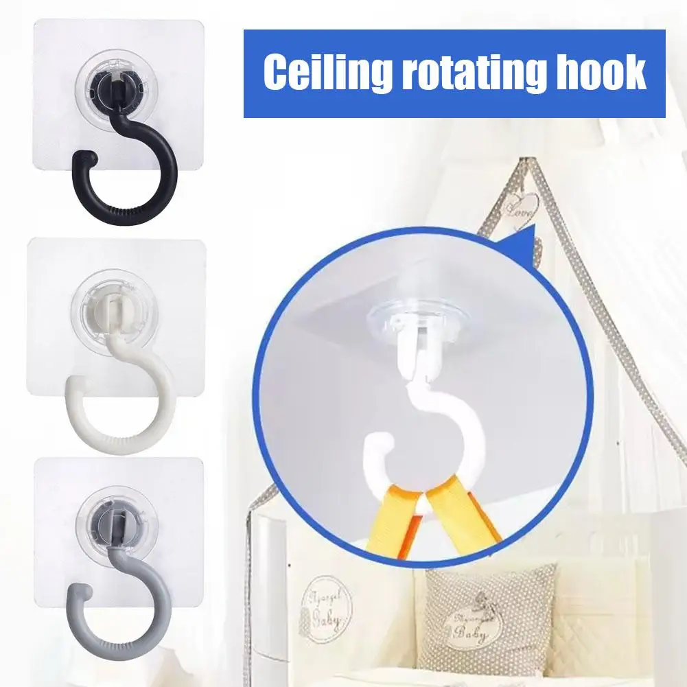 

Transparent Ceiling Hook 360° Rotatable Ceiling Wall Home Hook Bathroom Self-adhesive Multifunctional Hook Kitchen Q0K4
