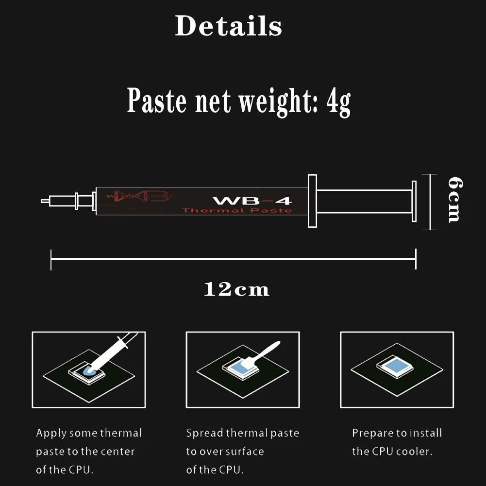 Wovibo-pasta de Graxa Térmica Composto de Silicone Wb4 wb 4g 2g 17 w M-k Cpu Impressora Gpu Dissipador de Calor Refrigeração Refrigerador - Imagem 2