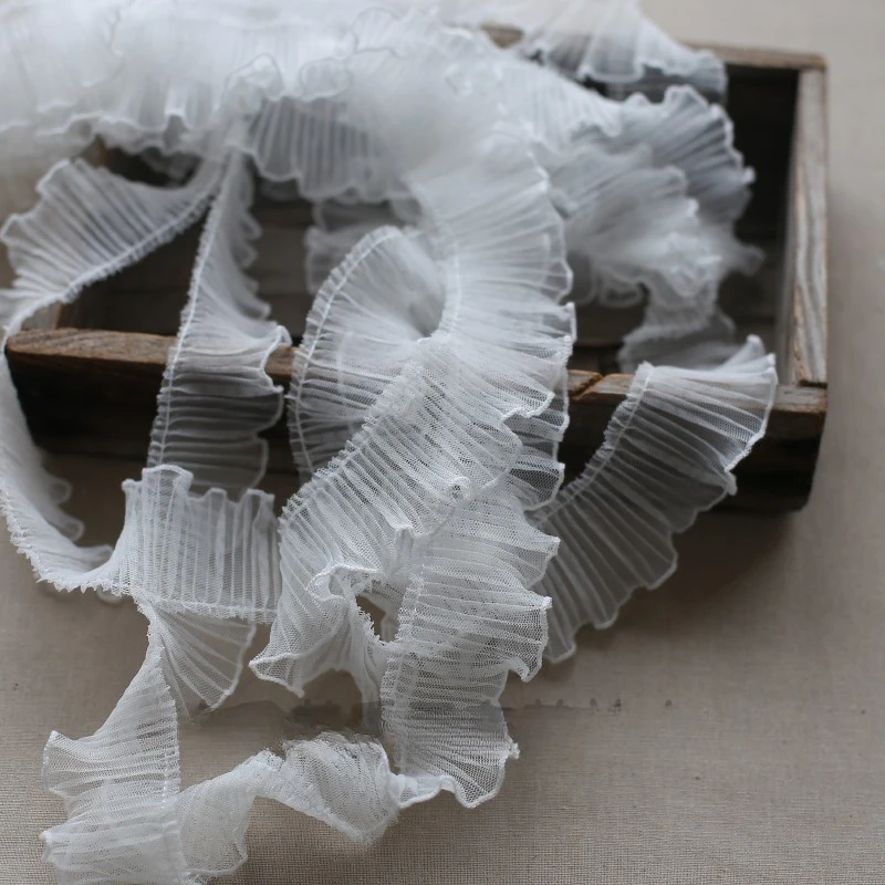 Tulle Mesh Pleated 레이스 원단, 바느질 드리 워진 리본, 프릴 트림, 로리타 드레스 의류 칼라 봉제 DIY 재료, 5cm Wid