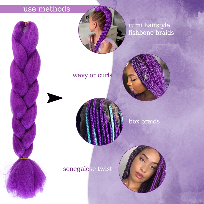Purple Hair Extensions for Braiding Synthetic Crochet Jumbo Braids for Kids Christams Cosplay Pre Stretched Extension Purple Wig