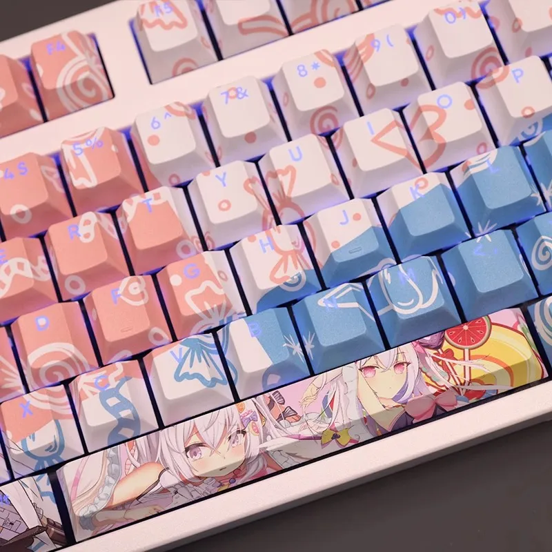 Backlit Anime Gaming Key Caps Arquivo Azul Shirasu Azusa Keycap Pbt Dye Subbed 61 87 104 108 Layout - Imagem 2